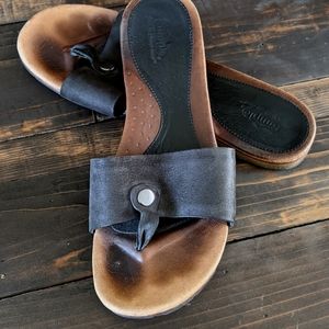 Simple black leather slide sandals